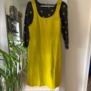 Gudrun Sjoden Yellow Midi Dress with Black Polka Dot Sleeves